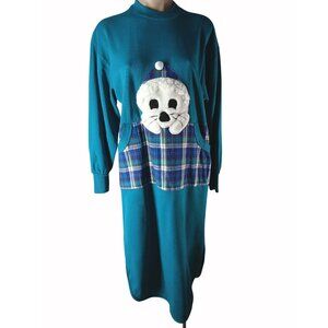 Vintage 80s Beth Michaels Sweatshirt Nightgown Lounge Seal Face Plaid Size S M